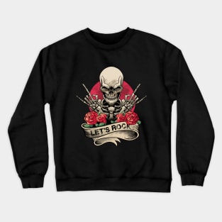 Lets Rock Rock&Roll Skeleton Hand Vintage Retro Rock Concert Crewneck Sweatshirt